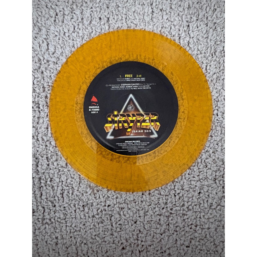 Stryper Free Calling On You 7in Yellow Translucent Vinyl Single 1986 B-75000 - Picture 2 of 4